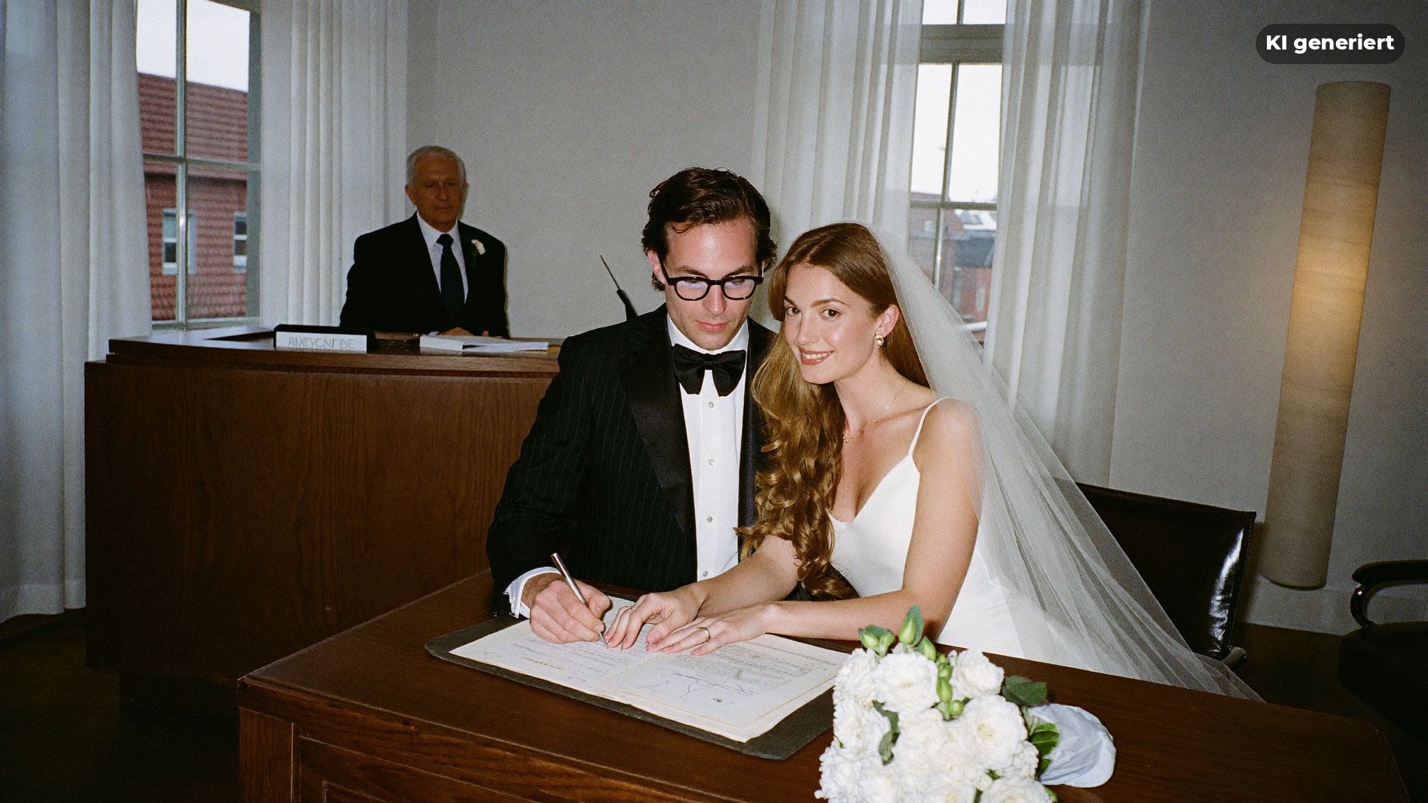 Standesamt Fotograf Berlin fotografiert das Brautpaar bei der Unterschrift im Trauzimmer