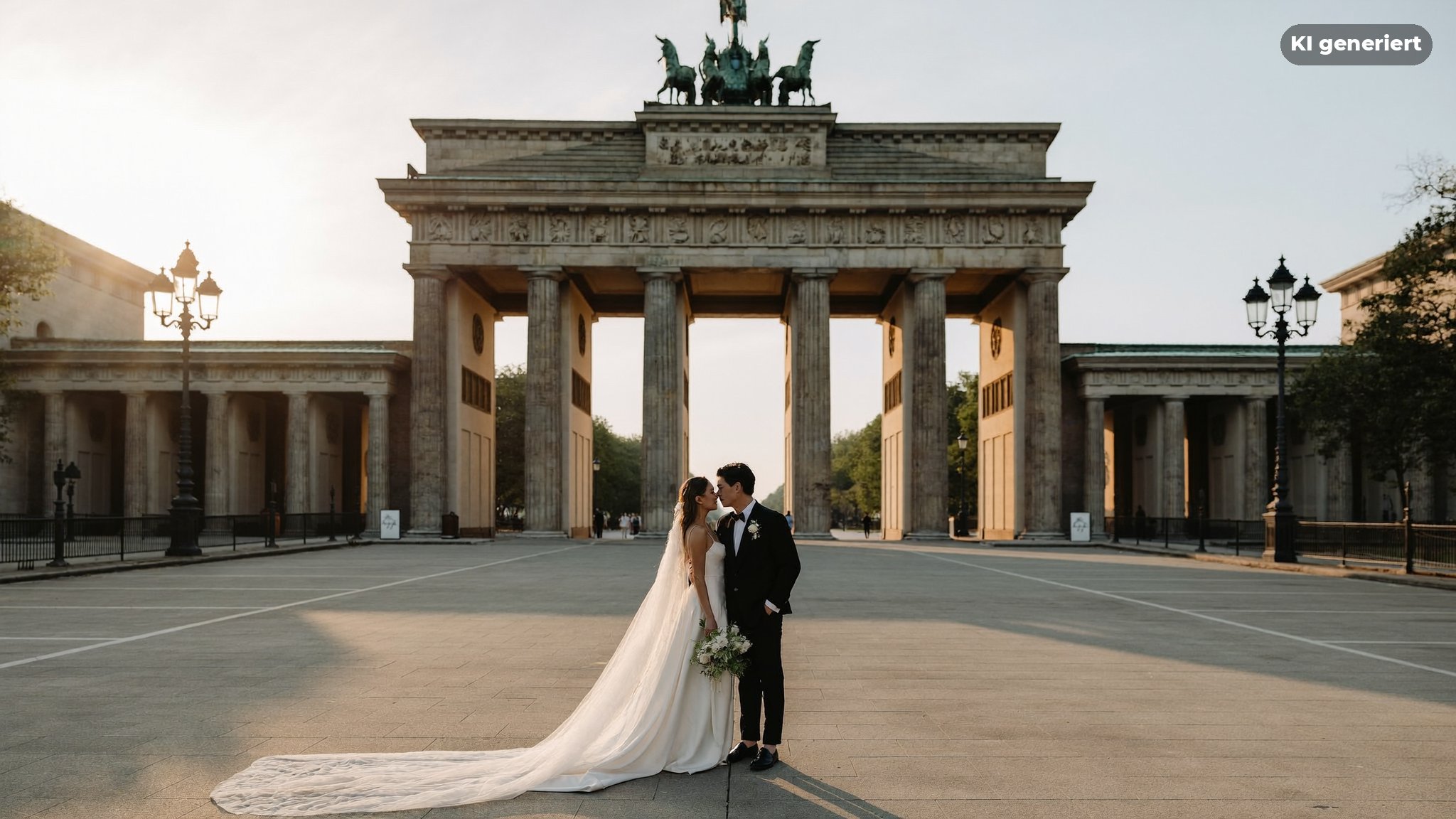 Hochzeitsfotograf Berlin fotografiert ein Brautpaar vor einem klassizistischen Stadttor