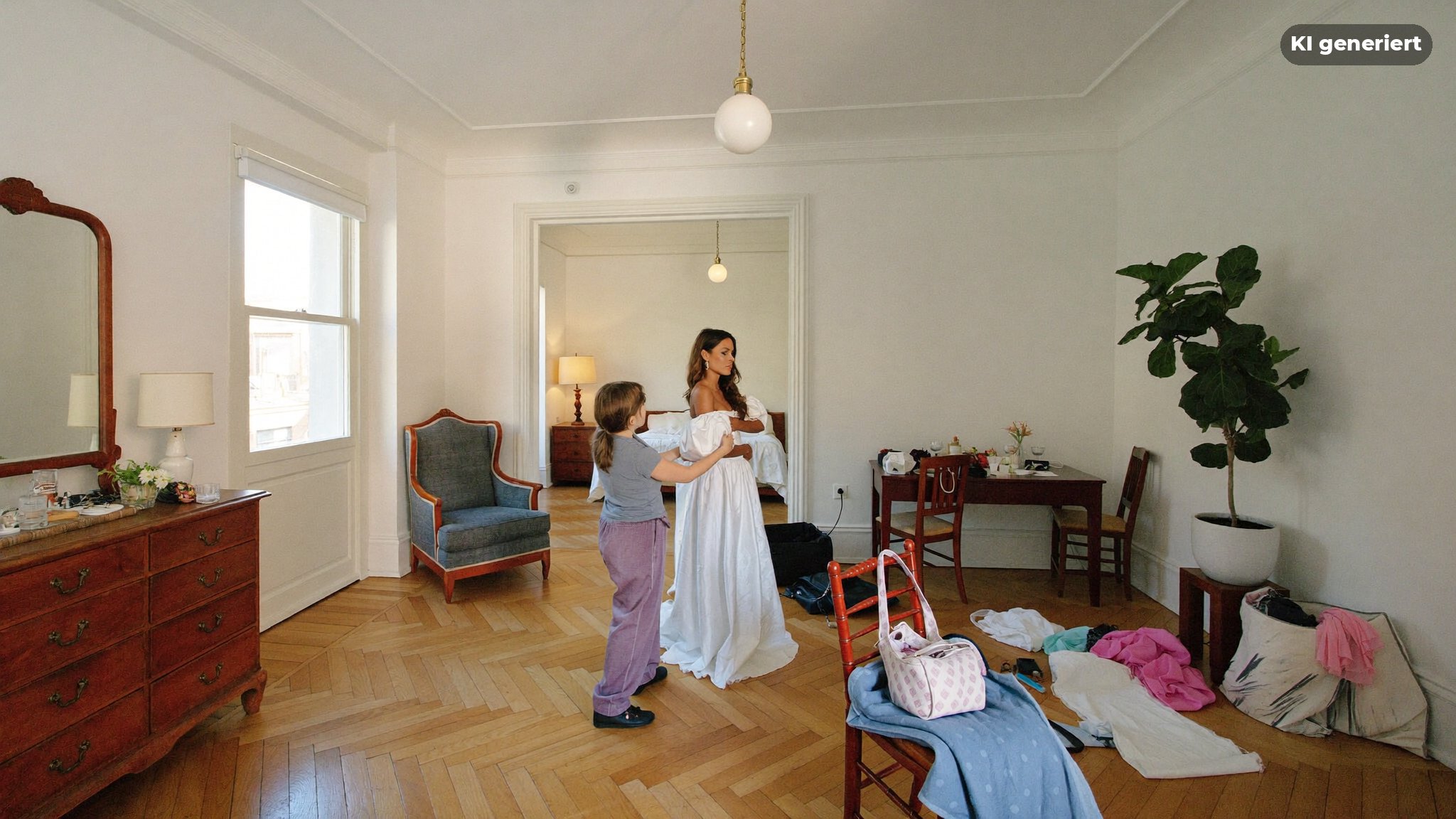 Getting Ready bei einer Hochzeitsreportage Berlin in einer Altbauwohnung