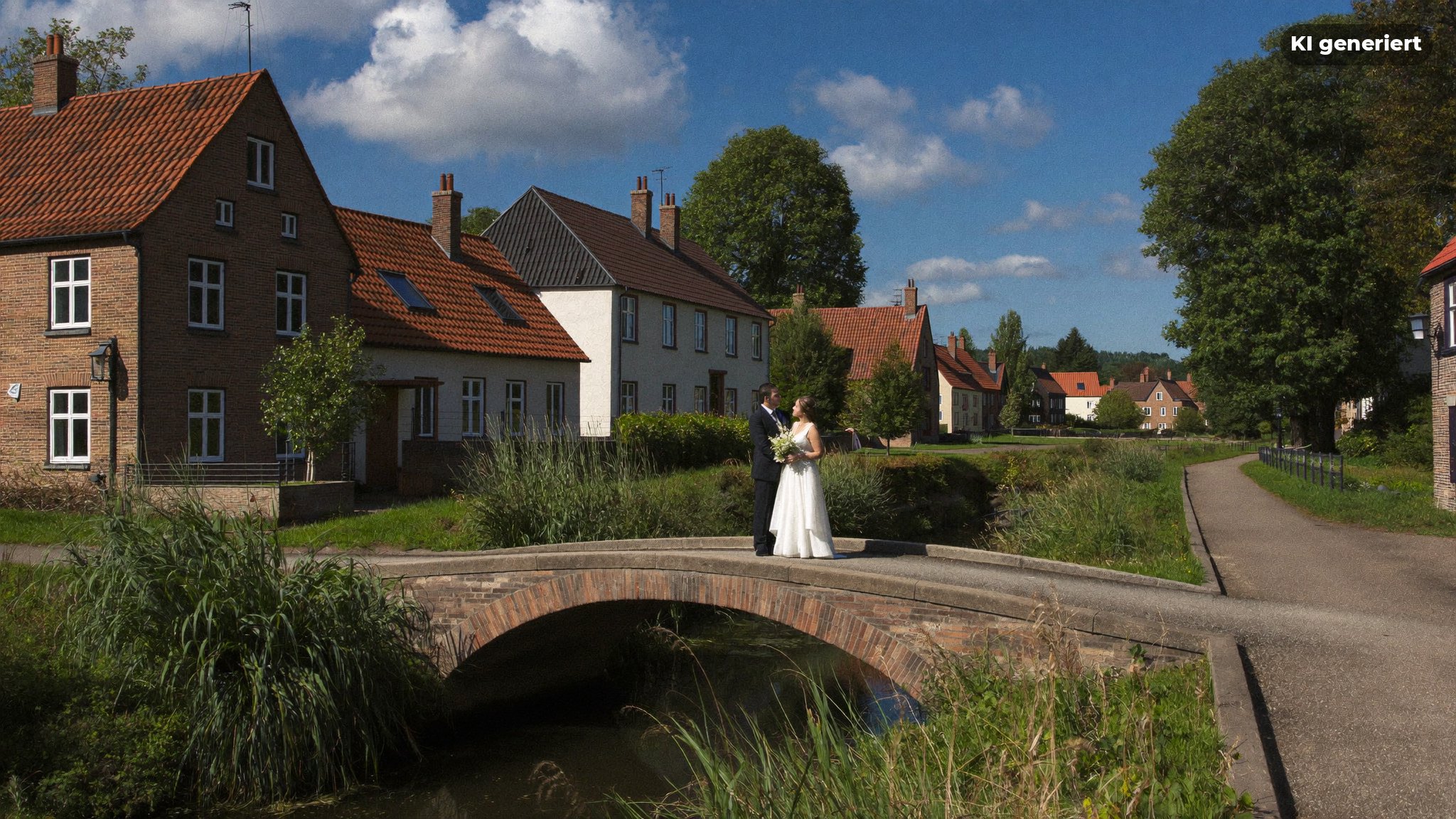 Hochzeitsfotograf Teltow fotografiert ein Brautpaar auf einer Brücke über den Teltowkanal