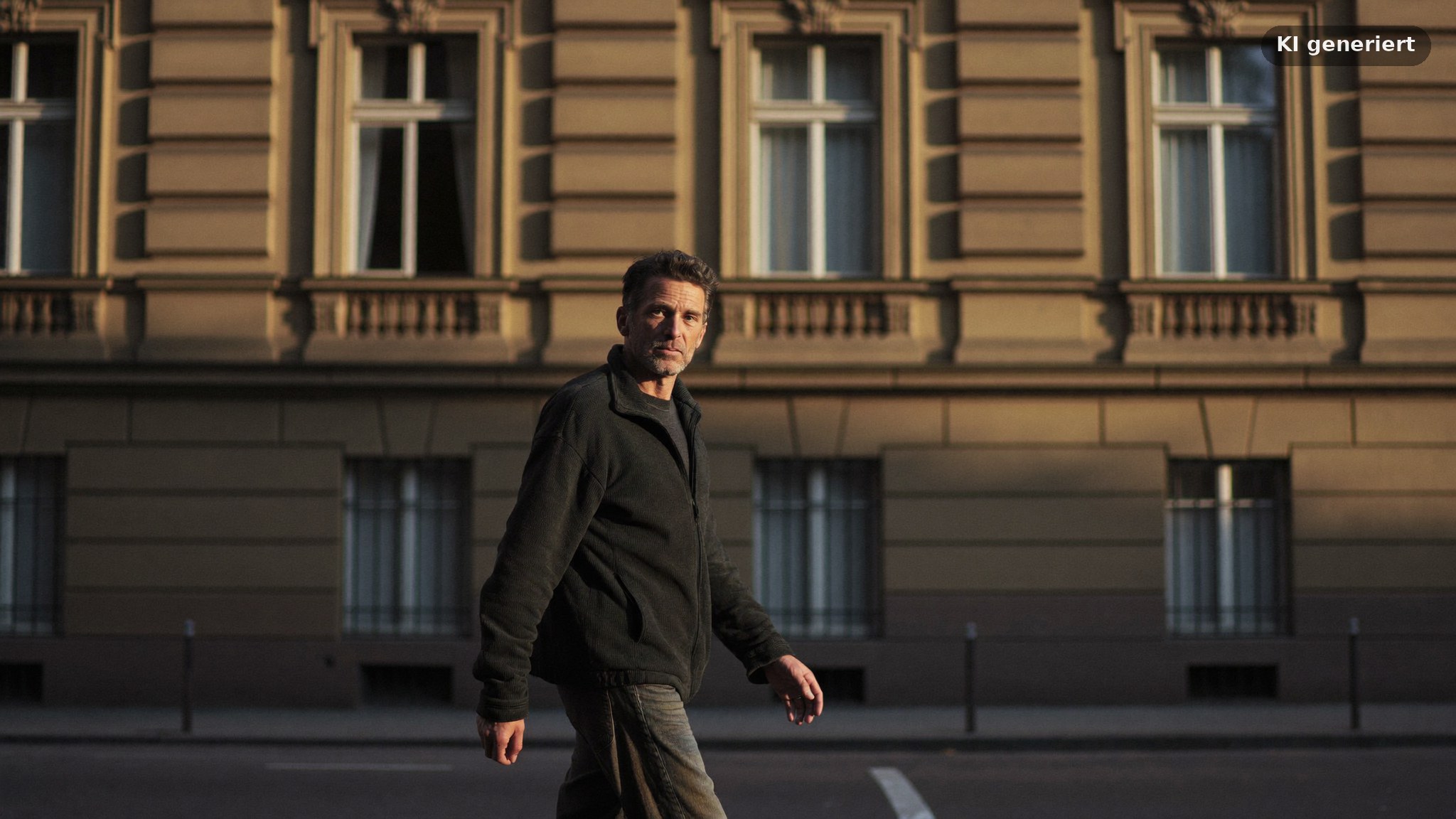 Dating Fotos Frankfurt vor Altbaufassade: Mann in Bewegung im Abendlicht