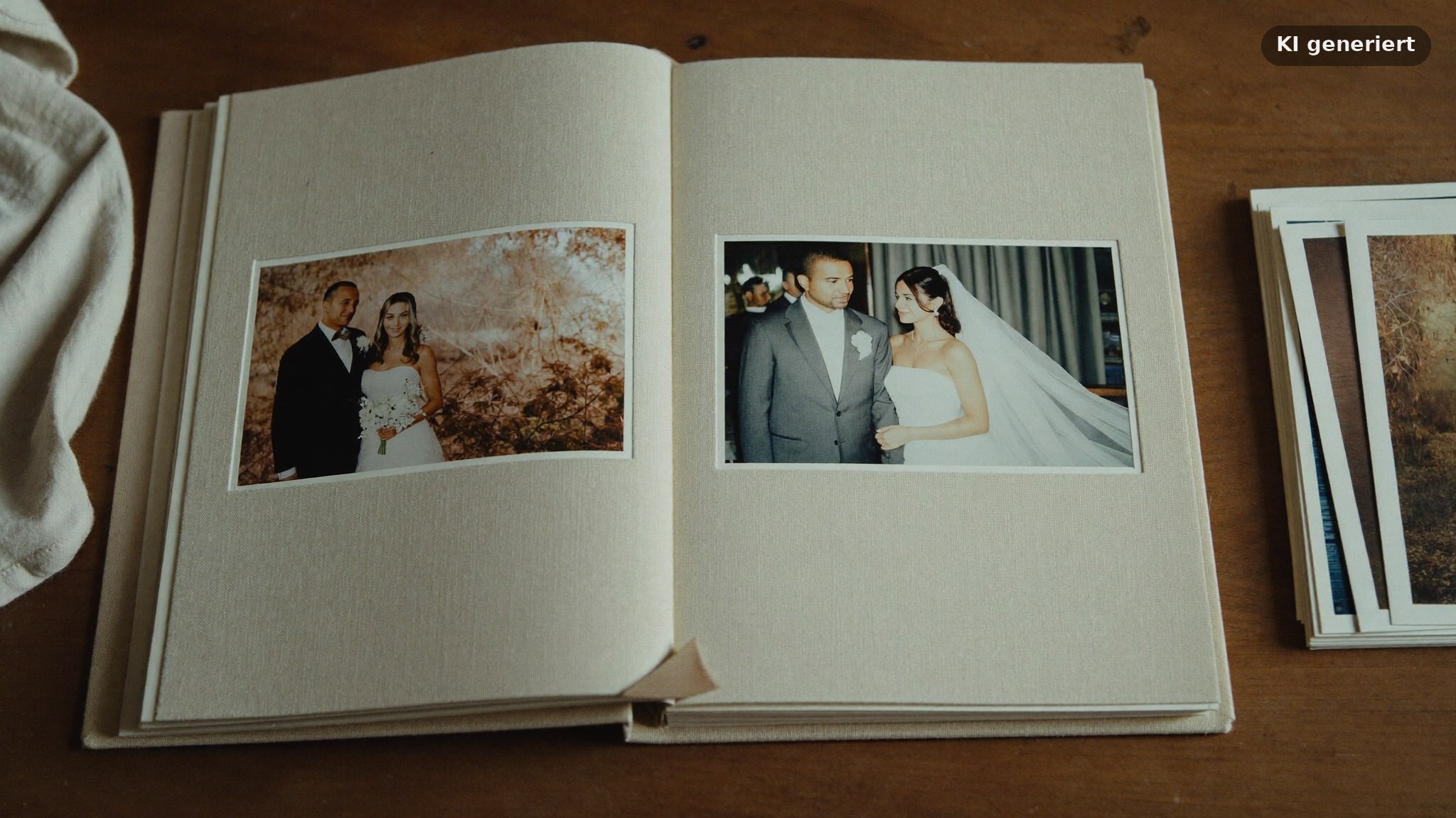 Kosten für einen Hochzeitsfotografen in Frankfurt: Hochzeitsalbum und Abzüge auf einem Tisch