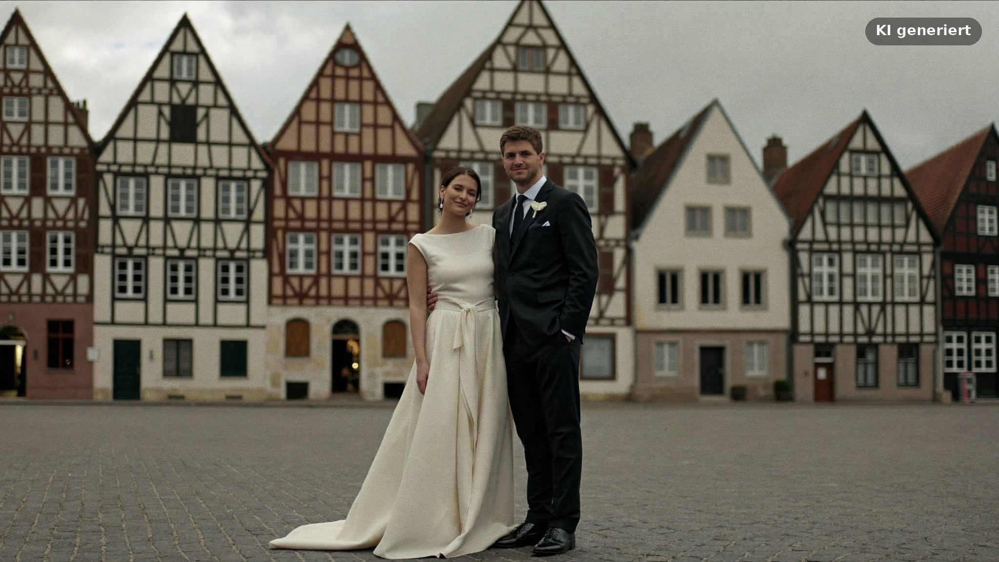 Günstiger Hochzeitsfotograf Frankfurt: Brautpaar vor der Ostzeile am Römerberg