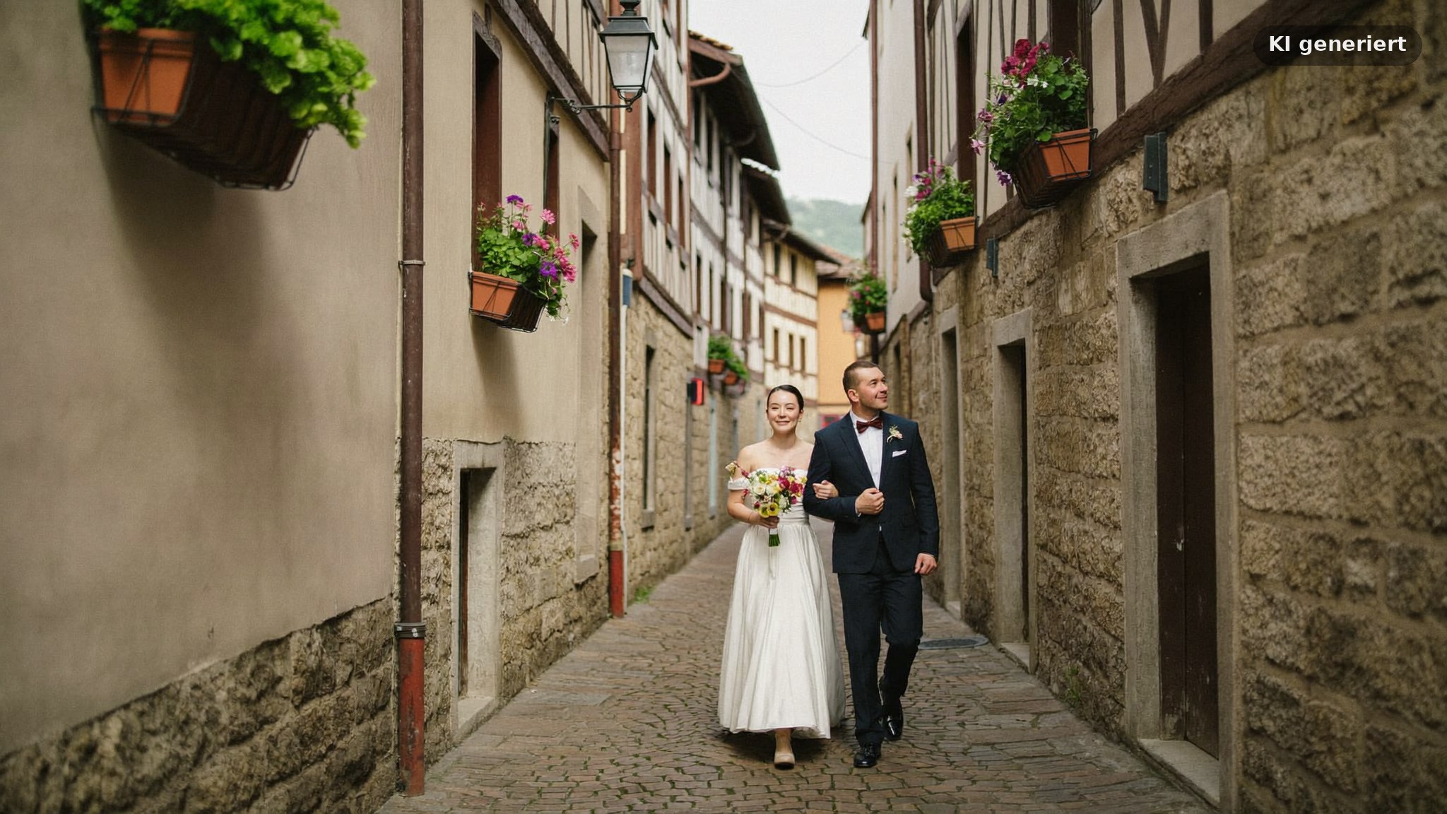 Hochzeitsfotos nach dem Heiraten im Bolongaropalast Höchst in den Fachwerkgassen der Altstadt