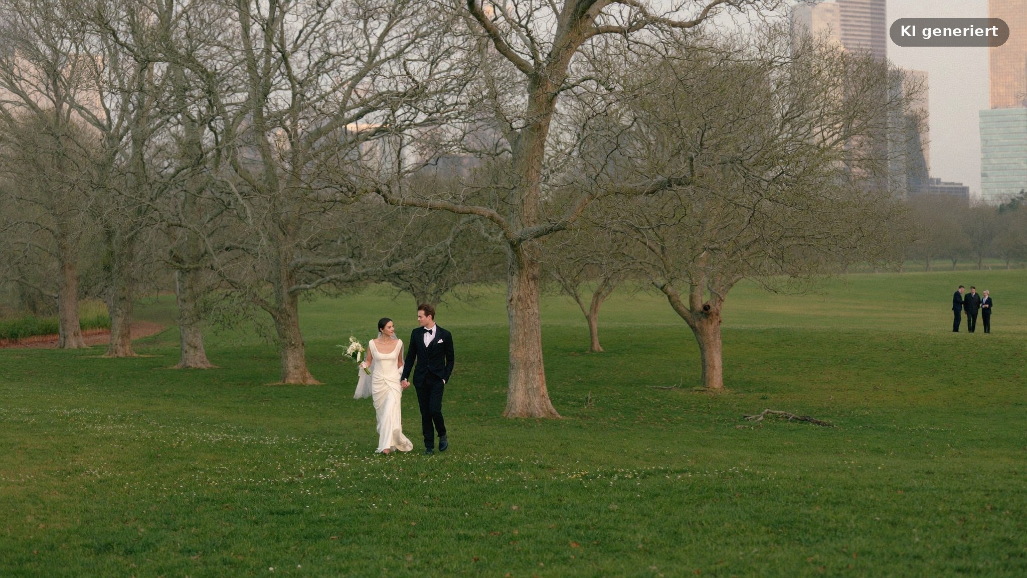 Hochzeitsfotograf Frankfurt Westend fotografiert ein Brautpaar im Grüneburgpark