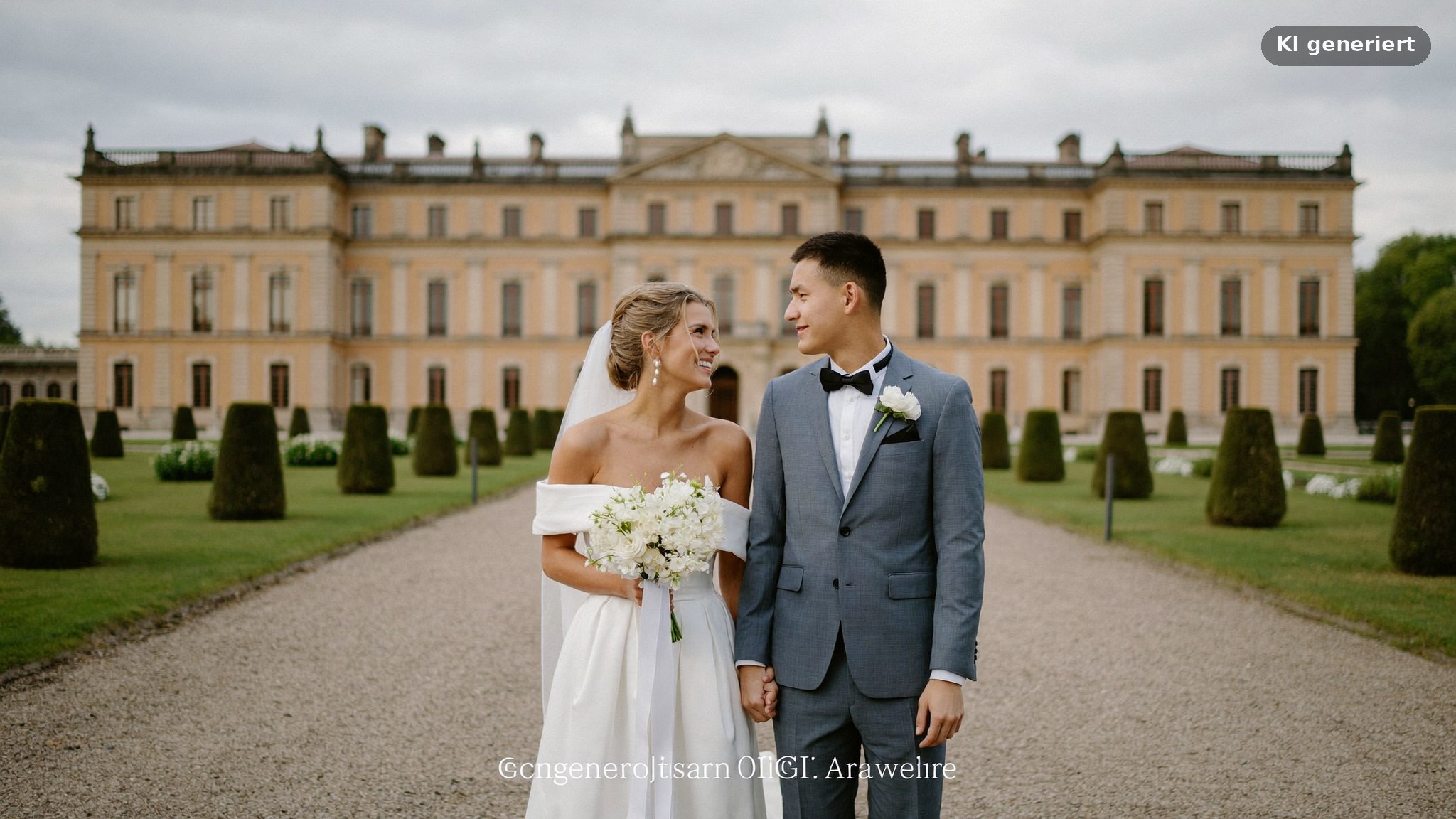 Hochzeitsfotograf Hanau fotografiert ein Brautpaar vor Schloss Philippsruhe