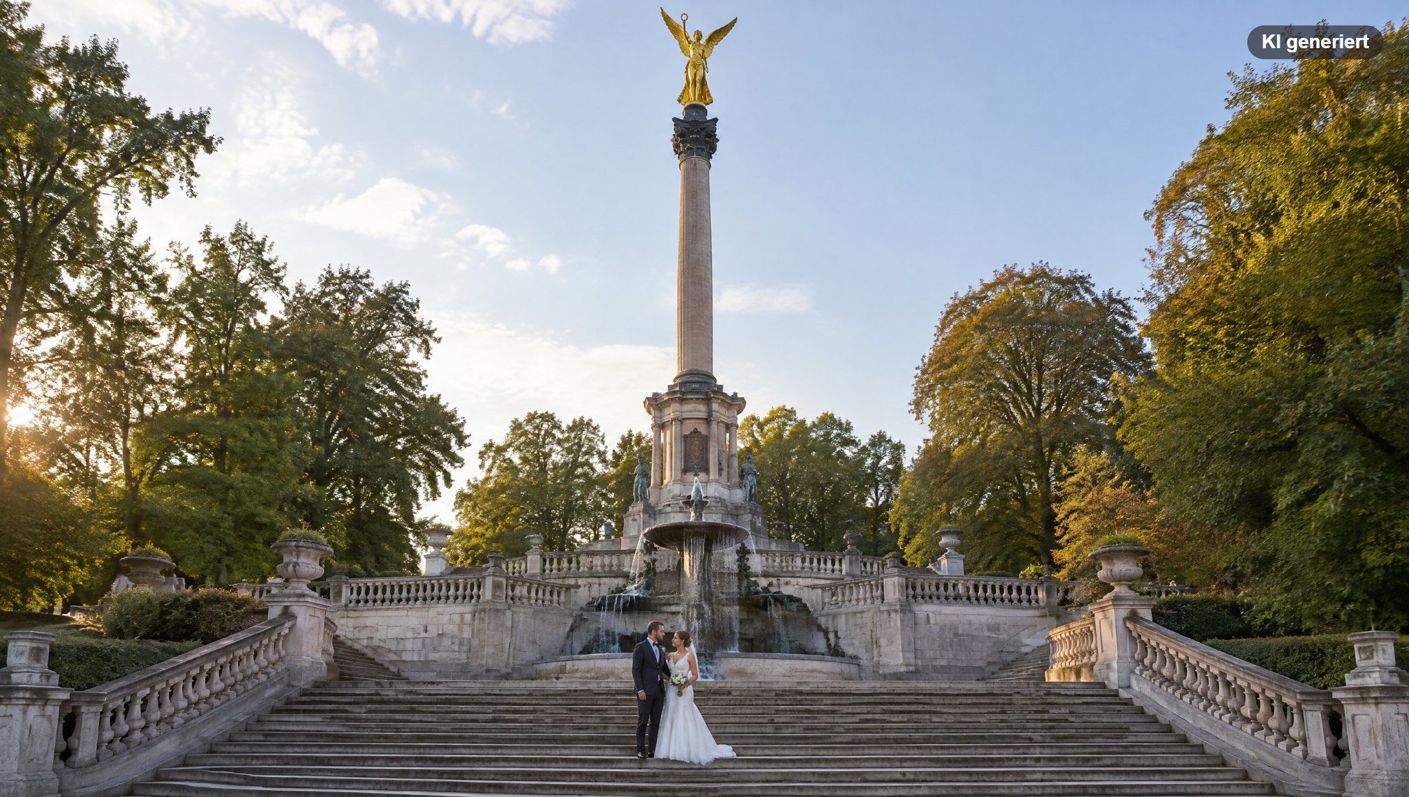 Hochzeitsfotograf München Bogenhausen am Friedensengel über den Maximiliansanlagen