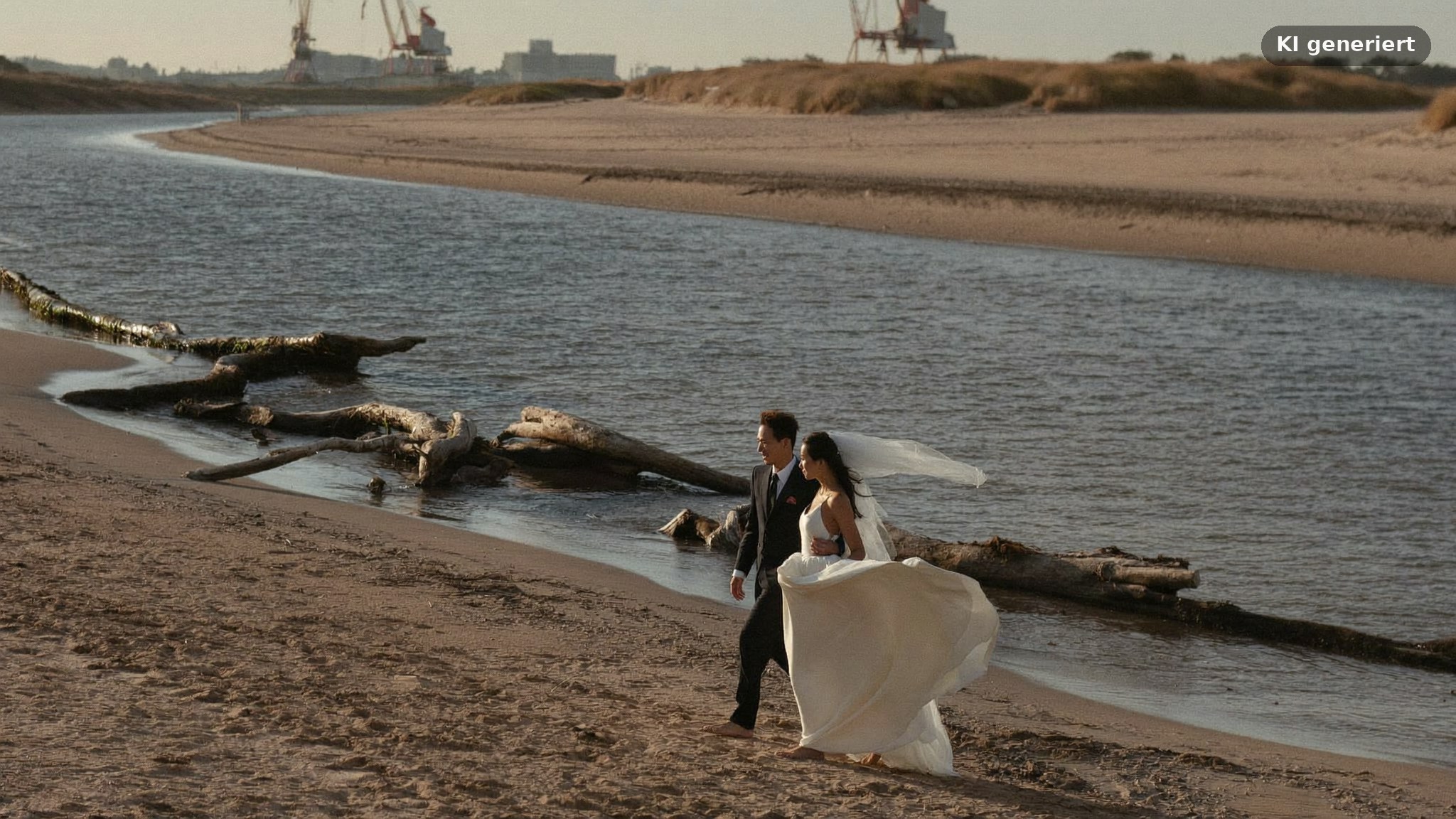 Hochzeitsfotograf Hamburg beim Paarshooting am Elbstrand in Övelgönne