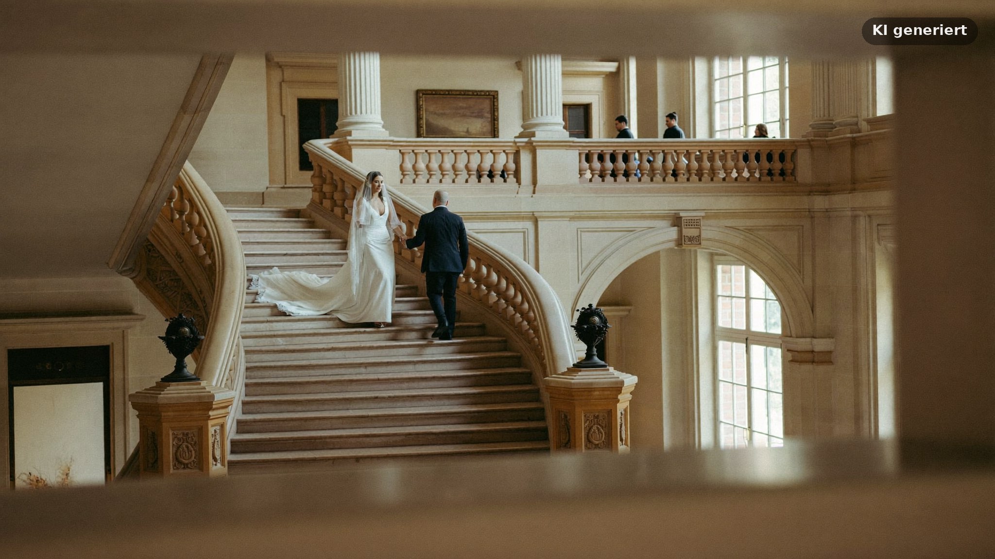Brautpaar beim Heiraten im Hamburger Rathaus auf der Senatstreppe