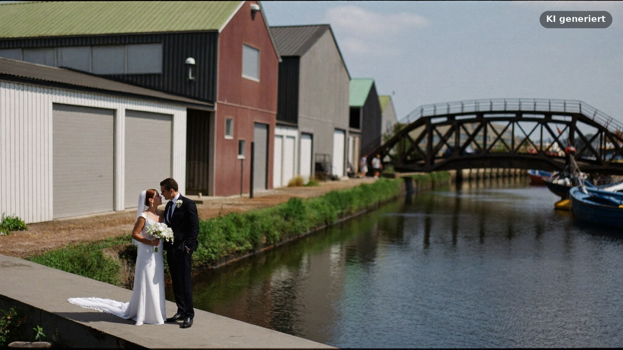 Hochzeitsfotograf Harburg: Brautpaar am Harburger Binnenhafen vor alten Speichergebäuden