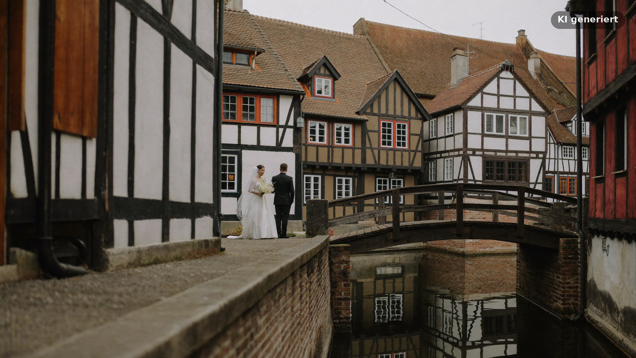 Hochzeitsfotograf Buxtehude: Brautpaar am Fleth in der Altstadt von Buxtehude