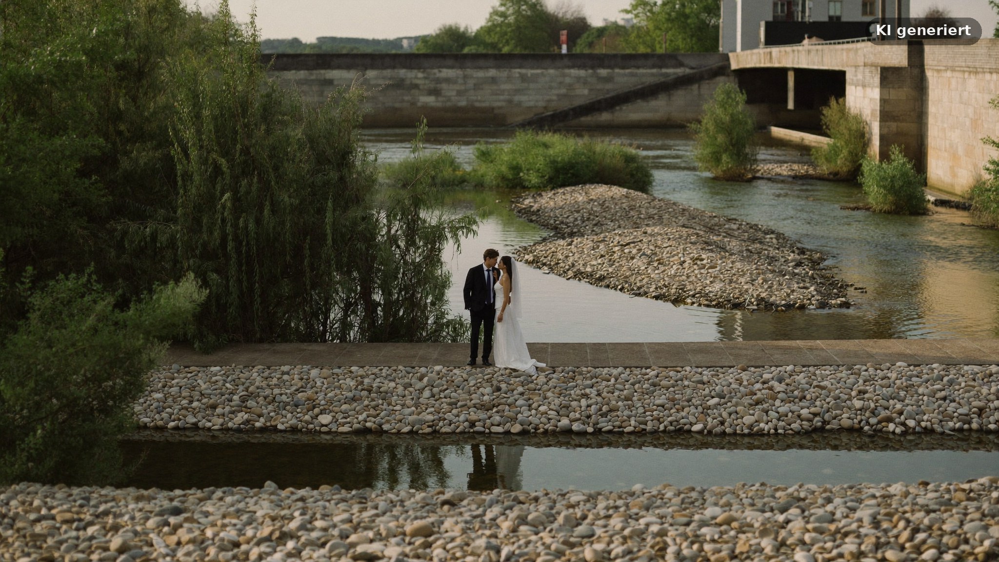 Hochzeitsfotograf München günstig: Paarshooting an der Isar beim Flaucher
