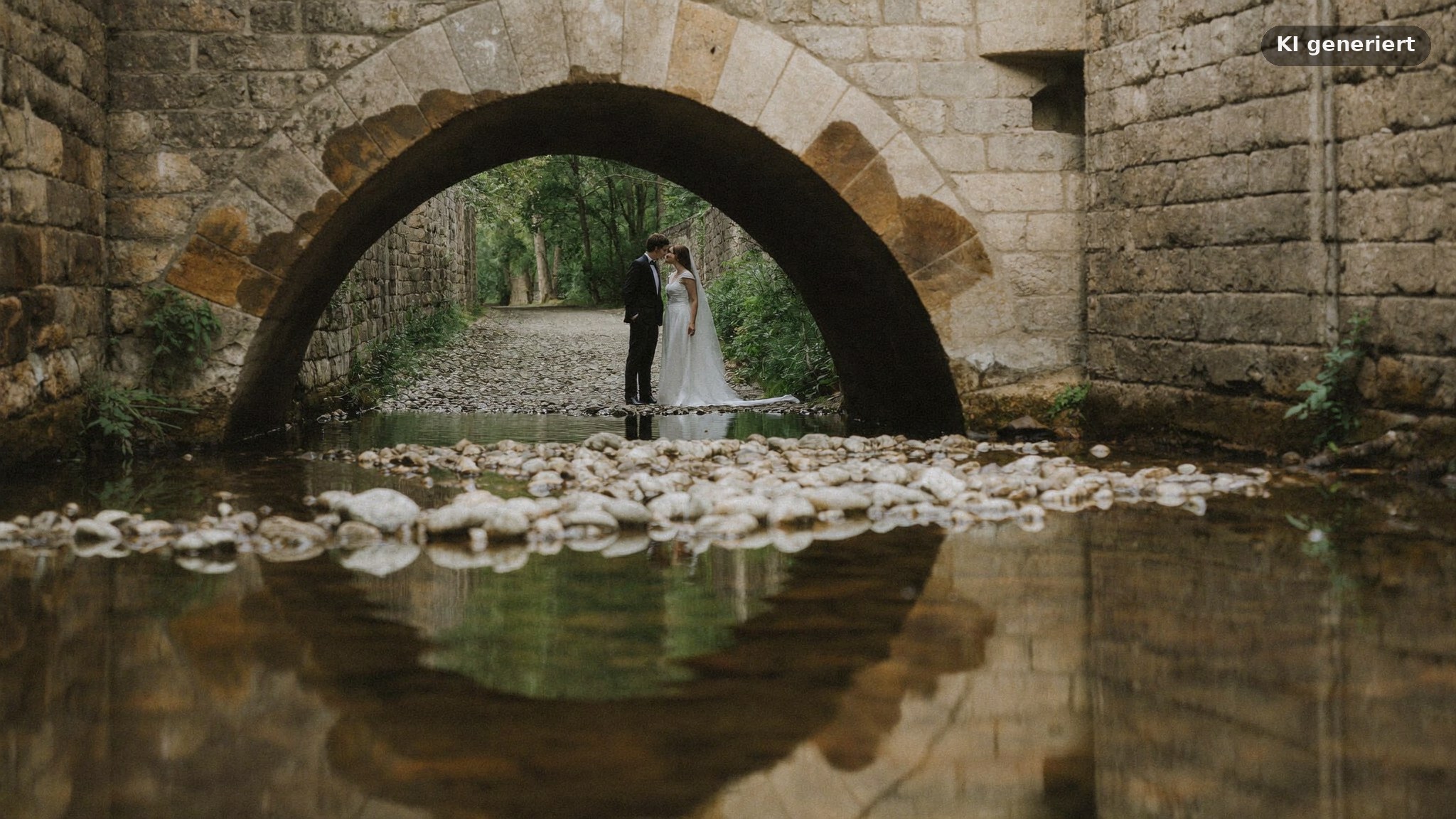 Brautpaar bei Hochzeitsfotos Isar München an einer Brücke