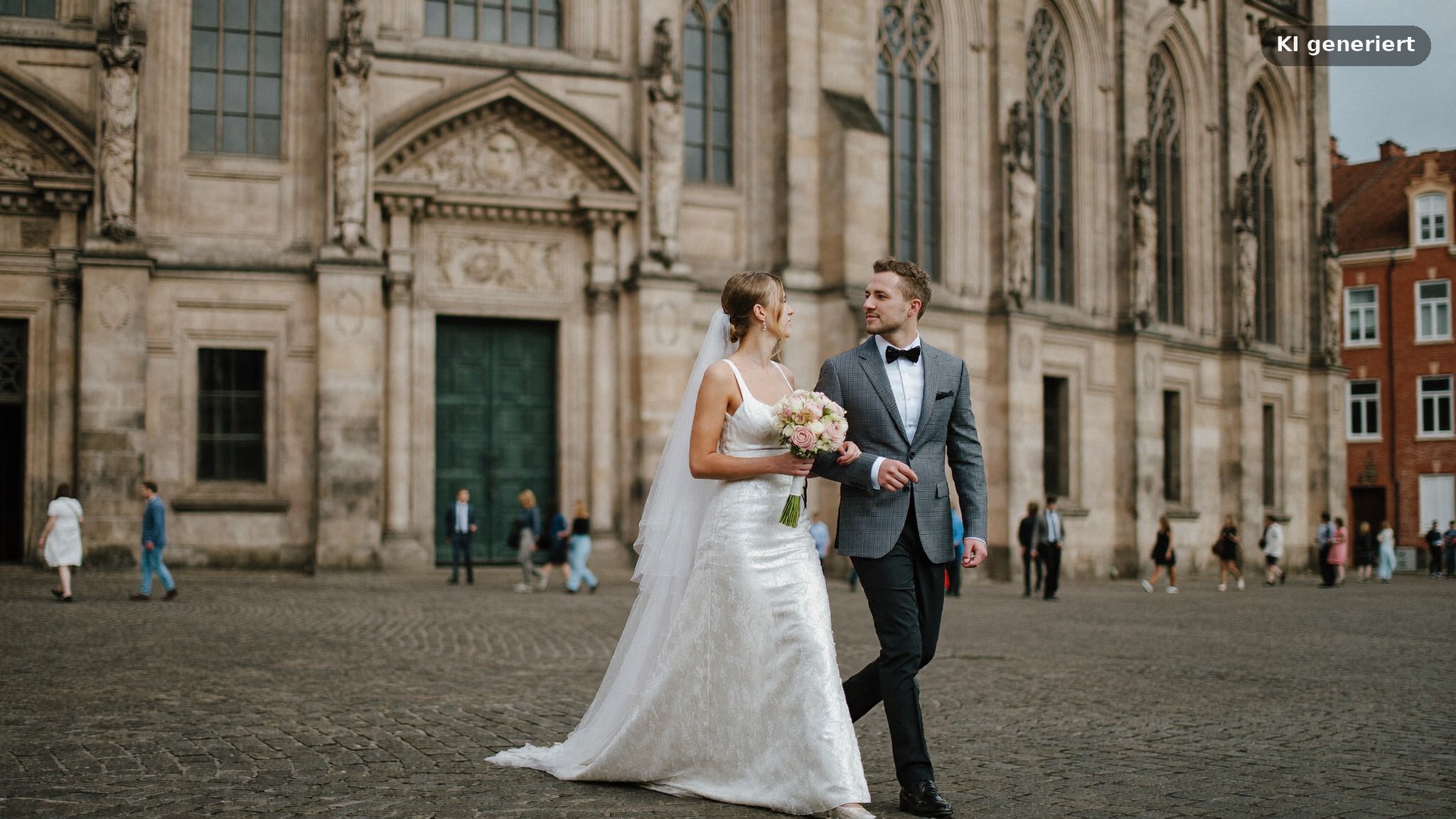 Brautpaar auf der Alten Mainbrücke, Motiv für einen Hochzeitsfotograf Würzburg Altstadt