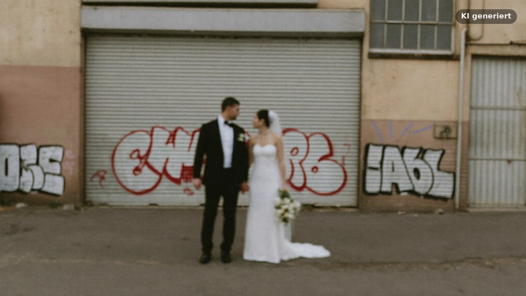 Paarshooting vor Backsteinfassade im Bürgerbräu-Areal, aufgenommen von einem Hochzeitsfotograf Würzburg Zellerau